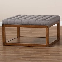 Baxton Studio Alvere Gray Fabric Upholstered Brown Finished Ottoman