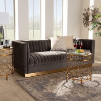 Baxton Studio Aveline Gray Velvet Upholstered Gold Finished Sofa