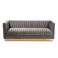 Baxton Studio Aveline Gray Velvet Upholstered Gold Finished Sofa