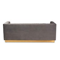 Baxton Studio Aveline Gray Velvet Upholstered Gold Finished Sofa