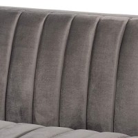 Baxton Studio Aveline Gray Velvet Upholstered Gold Finished Sofa