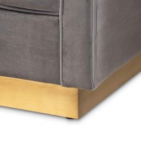 Baxton Studio Aveline Gray Velvet Upholstered Gold Finished Sofa