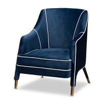 Baxton Studio Ainslie Glam And Luxe Navy Blue Velvet Fabric Upholstered Gold Finished Armchair