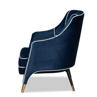 Baxton Studio Ainslie Glam And Luxe Navy Blue Velvet Fabric Upholstered Gold Finished Armchair