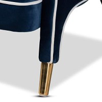 Baxton Studio Ainslie Glam And Luxe Navy Blue Velvet Fabric Upholstered Gold Finished Armchair