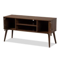 Baxton Studio Alard Mid-Century Modern Walnut Brown Finished 2-Door Wood Tv Stand