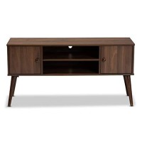 Baxton Studio Alard Mid-Century Modern Walnut Brown Finished 2-Door Wood Tv Stand