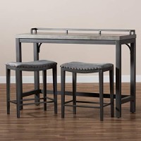 Baxton Studio Noll Modern And Contemporary Grey Fabric Upholstered 3-Piece Multipurpose Metal Counter Table Set