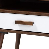 Baxton Studio Quinn Mid-Century Modern Two-Tone White And Walnut Finished 1-Drawer Wood End Table