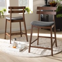 Baxton Studio Set Of 2 Larine Dark Gray Upholstered Wood Counter Stools