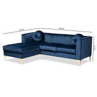 Baxton Studio Giselle Navy Blue Velvet Gold Finished Sectional Sofa