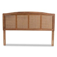 Baxton Studio Marieke Mid-Century Modern Ash Wanut Finished Wood And Synthetic Rattan Queen Size Headboard