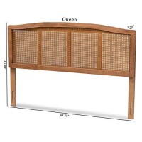 Baxton Studio Marieke Mid-Century Modern Ash Wanut Finished Wood And Synthetic Rattan Queen Size Headboard