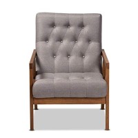 Baxton Studio Naeva Mid-Century Modern Grey Fabric Upholstered Walnut Finished Wood Armchair