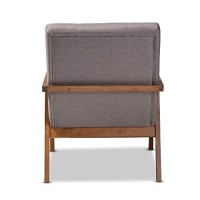 Baxton Studio Naeva Mid-Century Modern Grey Fabric Upholstered Walnut Finished Wood Armchair