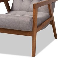 Baxton Studio Naeva Mid-Century Modern Grey Fabric Upholstered Walnut Finished Wood Armchair