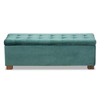 Baxton Studio Roanoke Teal Blue Velvet Upholstered Storage Ottoman Bench