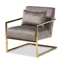 Baxton Studio Mira Glam And Luxe Grey Velvet Fabric Upholstered Gold Finished Metal Lounge Chair