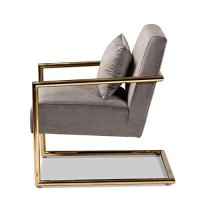 Baxton Studio Mira Glam And Luxe Grey Velvet Fabric Upholstered Gold Finished Metal Lounge Chair