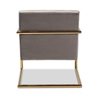 Baxton Studio Mira Glam And Luxe Grey Velvet Fabric Upholstered Gold Finished Metal Lounge Chair