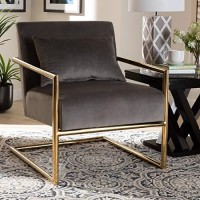 Baxton Studio Mira Glam And Luxe Grey Velvet Fabric Upholstered Gold Finished Metal Lounge Chair