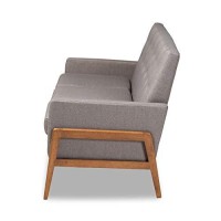 Baxton Studio Perris Mid-Century Modern Light Grey Fabric Upholstered Walnut Finished Wood Sofa