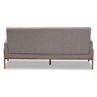 Baxton Studio Perris Mid-Century Modern Light Grey Fabric Upholstered Walnut Finished Wood Sofa