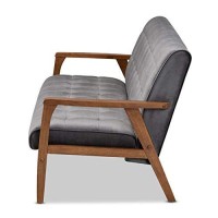 Baxton Studio Asta Grey Velvet Upholstered Walnut Finished Wood Sofa