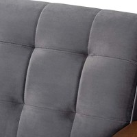 Baxton Studio Asta Grey Velvet Upholstered Walnut Finished Wood Sofa