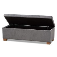 Baxton Studio Roanoke Modern And Contemporary Grey Velvet Fabric Upholstered Grid-Tufted Storage Ottoman Bench