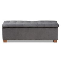 Baxton Studio Roanoke Modern And Contemporary Grey Velvet Fabric Upholstered Grid-Tufted Storage Ottoman Bench