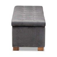 Baxton Studio Roanoke Modern And Contemporary Grey Velvet Fabric Upholstered Grid-Tufted Storage Ottoman Bench