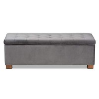 Baxton Studio Roanoke Modern And Contemporary Grey Velvet Fabric Upholstered Grid-Tufted Storage Ottoman Bench