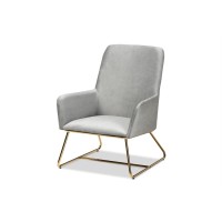 Baxton Studio Sennet Grey Velvet Upholstered Gold Finished Armchair