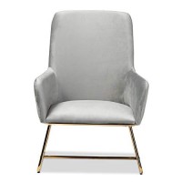 Baxton Studio Sennet Grey Velvet Upholstered Gold Finished Armchair