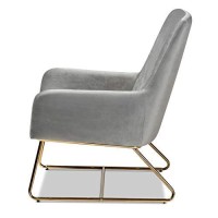 Baxton Studio Sennet Grey Velvet Upholstered Gold Finished Armchair