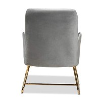 Baxton Studio Sennet Grey Velvet Upholstered Gold Finished Armchair