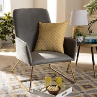 Baxton Studio Sennet Grey Velvet Upholstered Gold Finished Armchair