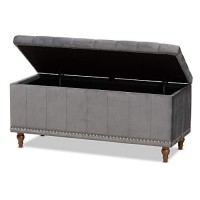 Baxton Studio Kaylee Modern And Contemporary Grey Velvet Fabric Upholstered Button-Tufted Storage Ottoman Bench