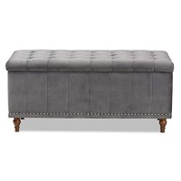 Baxton Studio Kaylee Modern And Contemporary Grey Velvet Fabric Upholstered Button-Tufted Storage Ottoman Bench