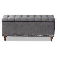 Baxton Studio Kaylee Modern And Contemporary Grey Velvet Fabric Upholstered Button-Tufted Storage Ottoman Bench