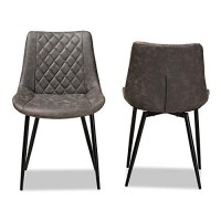 Baxton Studio Loire Modern And Contemporary Grey And Brown Faux Leather Upholstered Black Finished 2-Piece Dining Chair Set