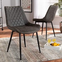 Baxton Studio Loire Modern And Contemporary Grey And Brown Faux Leather Upholstered Black Finished 2-Piece Dining Chair Set