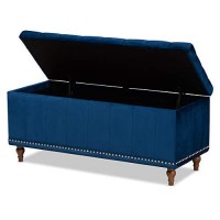 Baxton Studio Kaylee Modern And Contemporary Navy Blue Velvet Fabric Upholstered Button-Tufted Storage Ottoman Bench