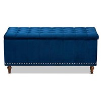 Baxton Studio Kaylee Modern And Contemporary Navy Blue Velvet Fabric Upholstered Button-Tufted Storage Ottoman Bench