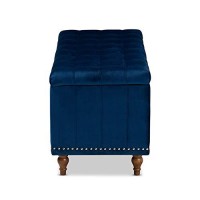 Baxton Studio Kaylee Modern And Contemporary Navy Blue Velvet Fabric Upholstered Button-Tufted Storage Ottoman Bench