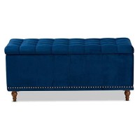 Baxton Studio Kaylee Modern And Contemporary Navy Blue Velvet Fabric Upholstered Button-Tufted Storage Ottoman Bench