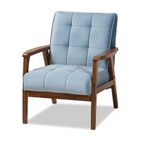 Baxton Studio Asta Light Blue Velvet Upholstered Walnut Wood Armchair