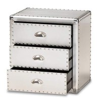 Baxton Studio Armel French Industrial Silver Metal 3-Drawer Nightstand