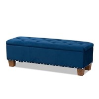 Baxton Studio Hannah Modern And Contemporary Navy Blue Velvet Fabric Upholstered Button-Tufted Storage Ottoman Bench